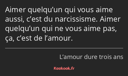 Aimer quelqu’un qui vous aime aussi, c’est du narcissisme. Aimer quelqu’un qui ne vous aime pas, ça…