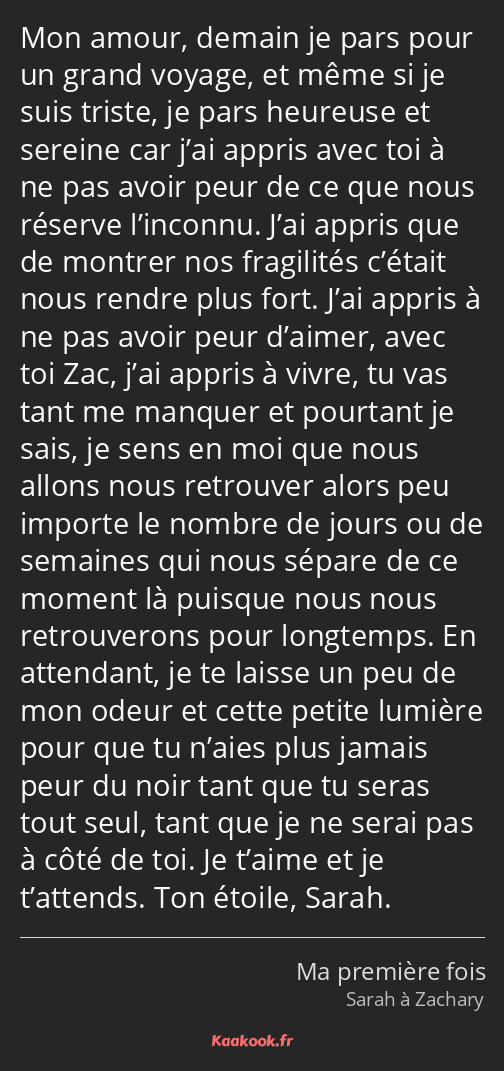 Citation « Mon amour, demain je pars pour un grand voyage