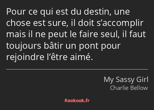 Pour ce qui est du destin, une chose est sure, il doit s’accomplir mais il ne peut le faire seul…