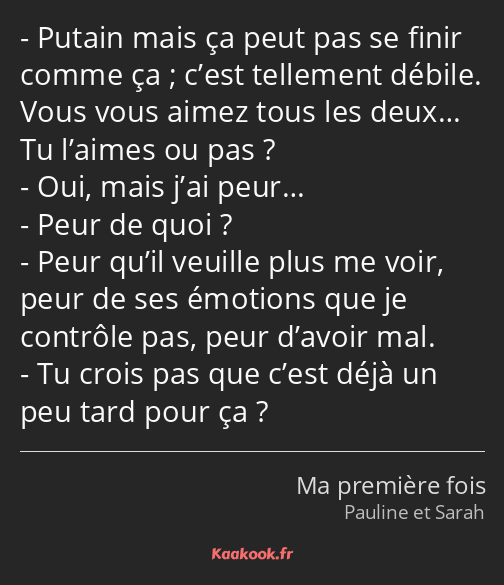 Putain mais ça peut pas se finir comme ça ; c’est tellement débile. Vous vous aimez tous les deux……