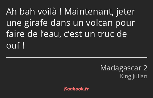 Ah bah voilà ! Maintenant, jeter une girafe dans un volcan pour faire de l’eau, c’est un truc de…