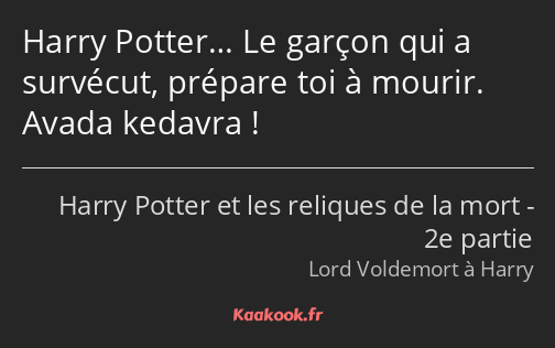 Harry Potter… Le garçon qui a survécut, prépare toi à mourir. Avada kedavra !