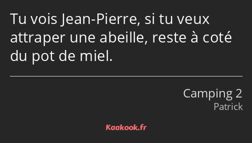 Tu vois Jean-Pierre, si tu veux attraper une abeille, reste à coté du pot de miel.