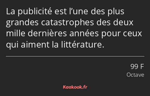 La publicité est l’une des plus grandes catastrophes des deux mille dernières années pour ceux qui…