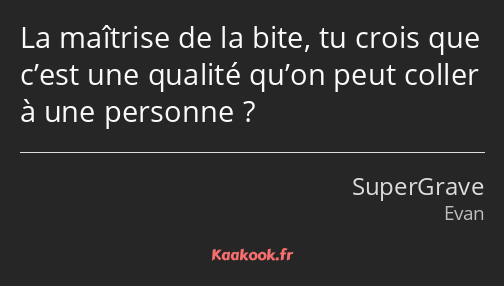 La maîtrise de la bite, tu crois que c’est une qualité qu’on peut coller à une personne ?