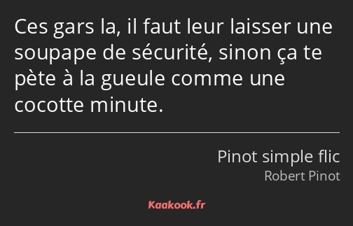 Ces gars la, il faut leur laisser une soupape de sécurité, sinon ça te pète à la gueule comme une…