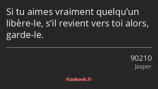 Si tu aimes vraiment quelqu’un libère-le, s’il revient vers toi alors, garde-le.