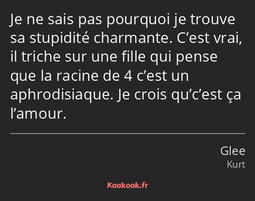 Je ne sais pas pourquoi je trouve sa stupidité charmante. C’est vrai, il triche sur une fille qui…