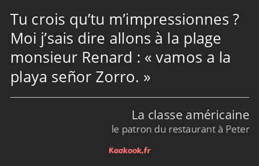 Tu crois qu’tu m’impressionnes ? Moi j’sais dire allons à la plage monsieur Renard : vamos a la…