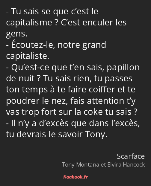 Tu sais se que c’est le capitalisme ? C’est enculer les gens. Écoutez-le, notre grand capitaliste…