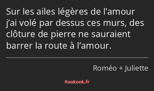 Sur les ailes légères de l’amour j’ai volé par dessus ces murs, des clôture de pierre ne sauraient…