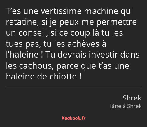 T’es une vertissime machine qui ratatine, si je peux me permettre un conseil, si ce coup là tu les…