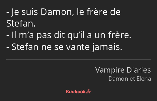 Je suis Damon, le frère de Stefan. Il m’a pas dit qu’il a un frère. Stefan ne se vante jamais.