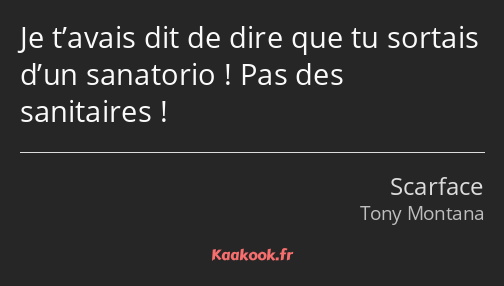 Je t’avais dit de dire que tu sortais d’un sanatorio ! Pas des sanitaires !