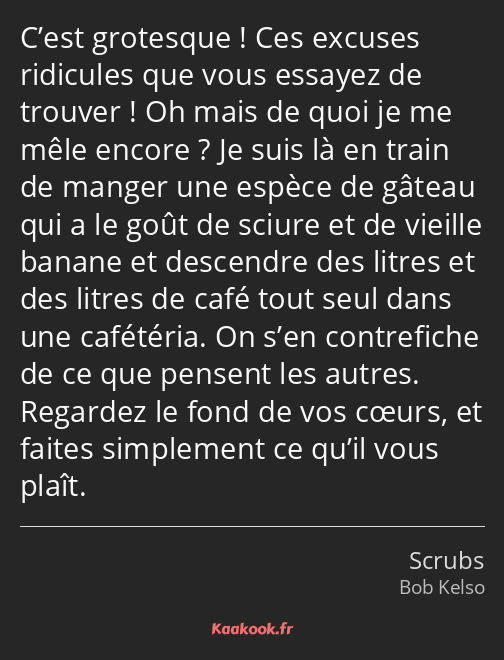 C’est grotesque ! Ces excuses ridicules que vous essayez de trouver ! Oh mais de quoi je me mêle…