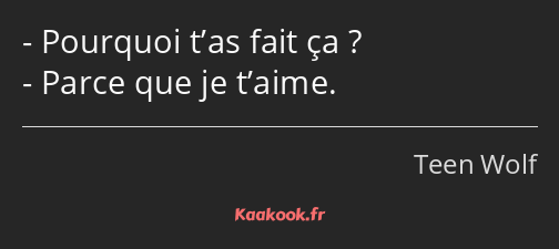 Pourquoi t’as fait ça ? Parce que je t’aime.