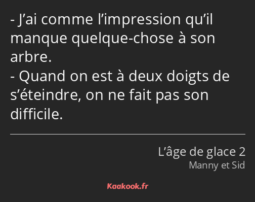 J’ai comme l’impression qu’il manque quelque-chose à son arbre. Quand on est à deux doigts de…