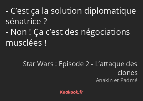 C’est ça la solution diplomatique sénatrice ? Non ! Ça c’est des négociations musclées !