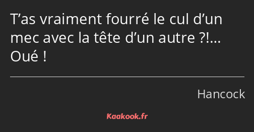 T’as vraiment fourré le cul d’un mec avec la tête d’un autre ?!… Oué !