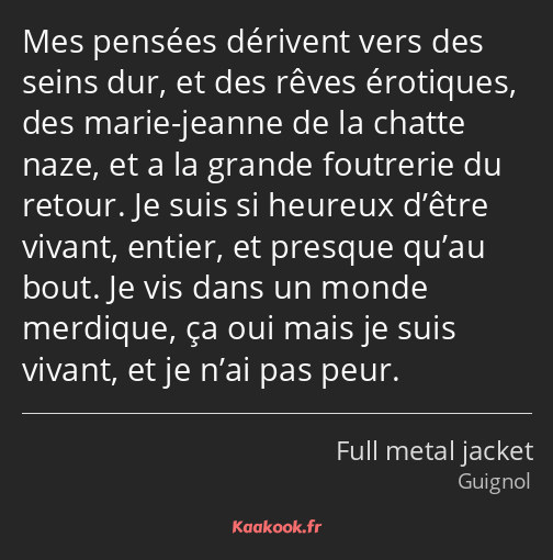 Mes pensées dérivent vers des seins dur, et des rêves érotiques, des marie-jeanne de la chatte naze…