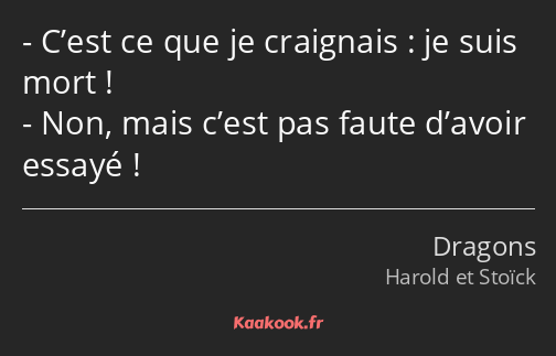 C’est ce que je craignais : je suis mort ! Non, mais c’est pas faute d’avoir essayé !