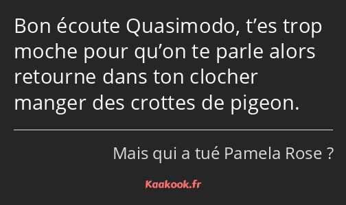 Bon écoute Quasimodo, t’es trop moche pour qu’on te parle alors retourne dans ton clocher manger…