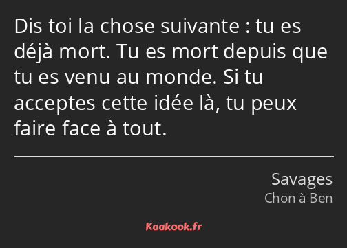 Dis toi la chose suivante : tu es déjà mort. Tu es mort depuis que tu es venu au monde. Si tu…