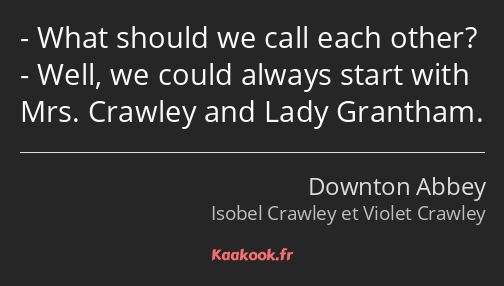 What should we call each other? Well, we could always start with Mrs. Crawley and Lady Grantham.