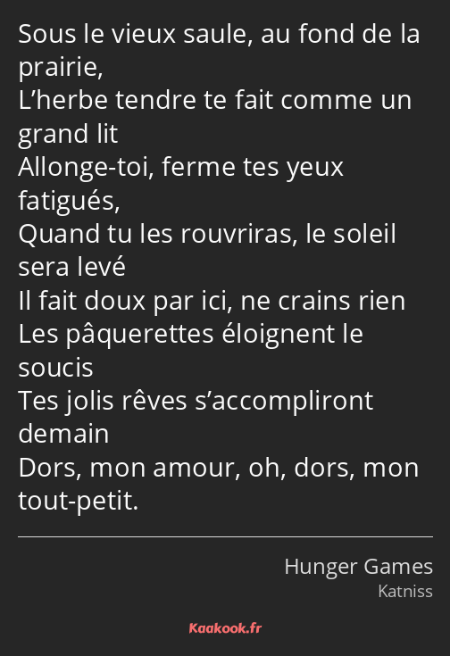 Sous le vieux saule, au fond de la prairie, L’herbe tendre te fait comme un grand lit Allonge-toi…
