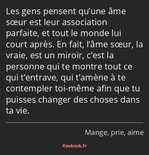 Les gens pensent qu’une âme sœur est leur association parfaite, et tout le monde lui court après…