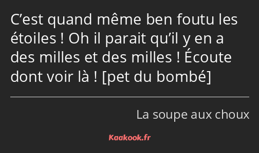 C’est quand même ben foutu les étoiles ! Oh il parait qu’il y en a des milles et des milles…