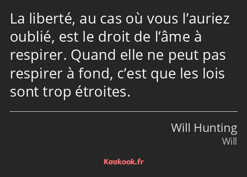 La liberté, au cas où vous l’auriez oublié, est le droit de l’âme à respirer. Quand elle ne peut…