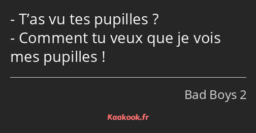 T’as vu tes pupilles ? Comment tu veux que je vois mes pupilles !