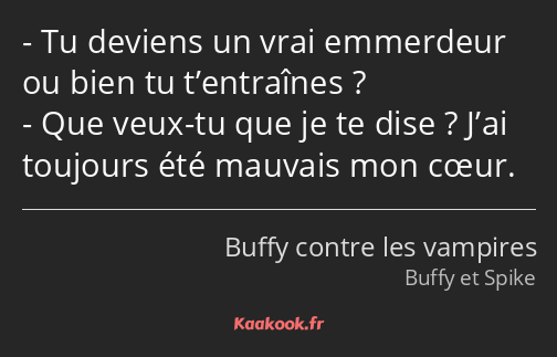 Tu deviens un vrai emmerdeur ou bien tu t’entraînes ? Que veux-tu que je te dise ? J’ai toujours…