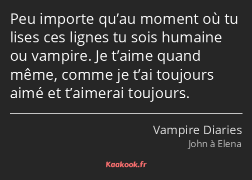 Peu importe qu’au moment où tu lises ces lignes tu sois humaine ou vampire. Je t’aime quand même…