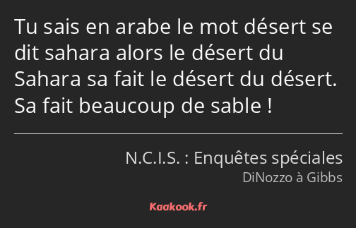 Tu sais en arabe le mot désert se dit sahara alors le désert du Sahara sa fait le désert du désert…