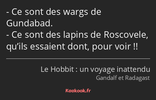 Ce sont des wargs de Gundabad. Ce sont des lapins de Roscovele, qu’ils essaient dont, pour voir !!