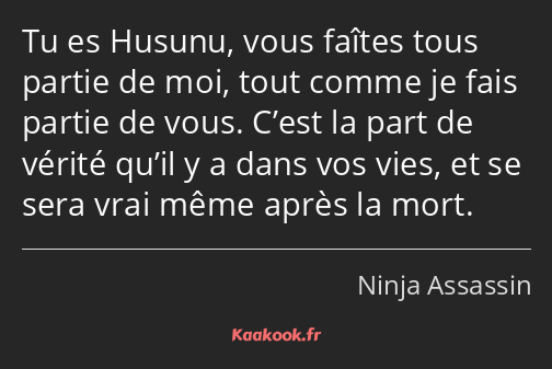 Tu es Husunu, vous faîtes tous partie de moi, tout comme je fais partie de vous. C’est la part de…