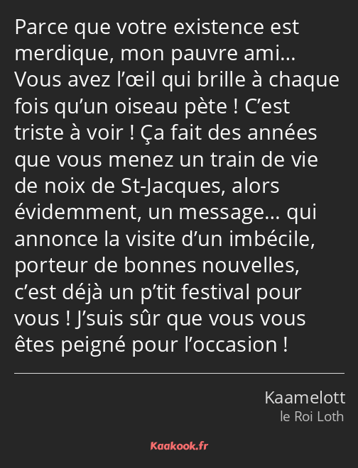 Parce que votre existence est merdique, mon pauvre ami… Vous avez l’œil qui brille à chaque fois…