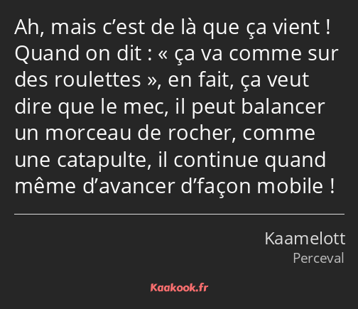 Ah, mais c’est de là que ça vient ! Quand on dit : ça va comme sur des roulettes, en fait, ça veut…