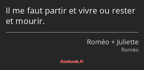 Il me faut partir et vivre ou rester et mourir.