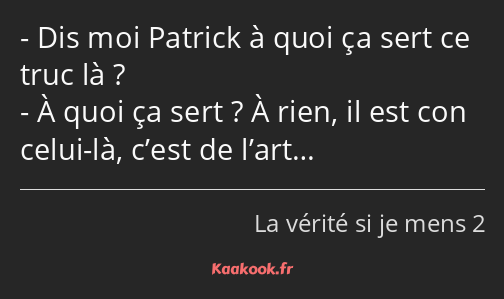 Dis moi Patrick à quoi ça sert ce truc là ? À quoi ça sert ? À rien, il est con celui-là, c’est de…