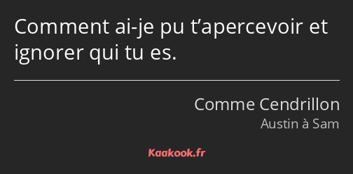 Comment ai-je pu t’apercevoir et ignorer qui tu es.
