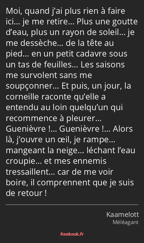 Moi, quand j’ai plus rien à faire ici… je me retire… Plus une goutte d’eau, plus un rayon de…