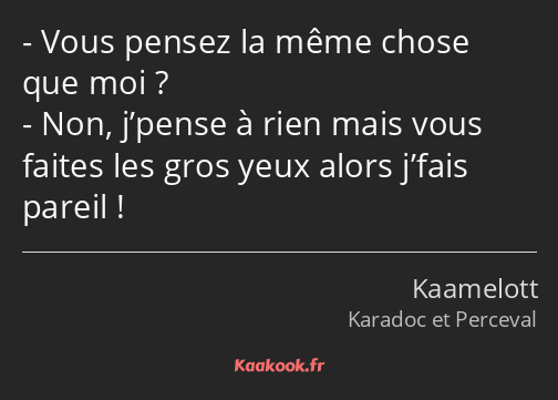 Vous pensez la même chose que moi ? Non, j’pense à rien mais vous faites les gros yeux alors j’fais…