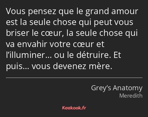 Vous pensez que le grand amour est la seule chose qui peut vous briser le cœur, la seule chose qui…