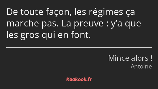 De toute façon, les régimes ça marche pas. La preuve : y’a que les gros qui en font.