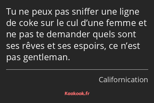 Tu ne peux pas sniffer une ligne de coke sur le cul d’une femme et ne pas te demander quels sont…