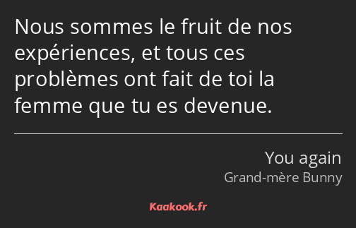 Nous sommes le fruit de nos expériences, et tous ces problèmes ont fait de toi la femme que tu es…