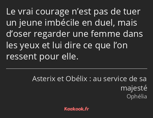 Le vrai courage n’est pas de tuer un jeune imbécile en duel, mais d’oser regarder une femme dans…